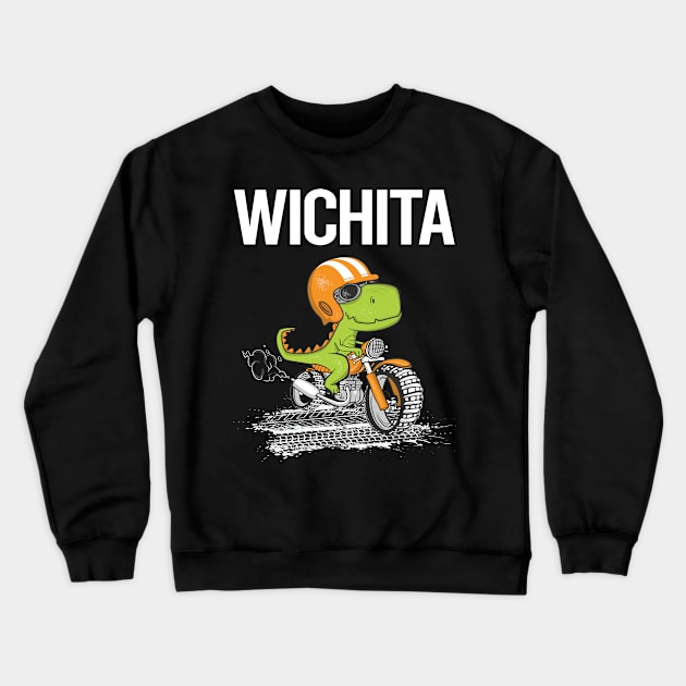 Biking Dinosaur Wichita Crewneck Sweatshirt by flaskoverhand